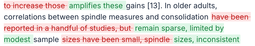 A manuscript in Scraiber with the journal rewrite drawn into the text: struck-through and inserted words, paragraph by paragraph